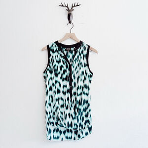 Nicole Miller Women's Teal Black Leopard Sleeveless Blouse Size Medium